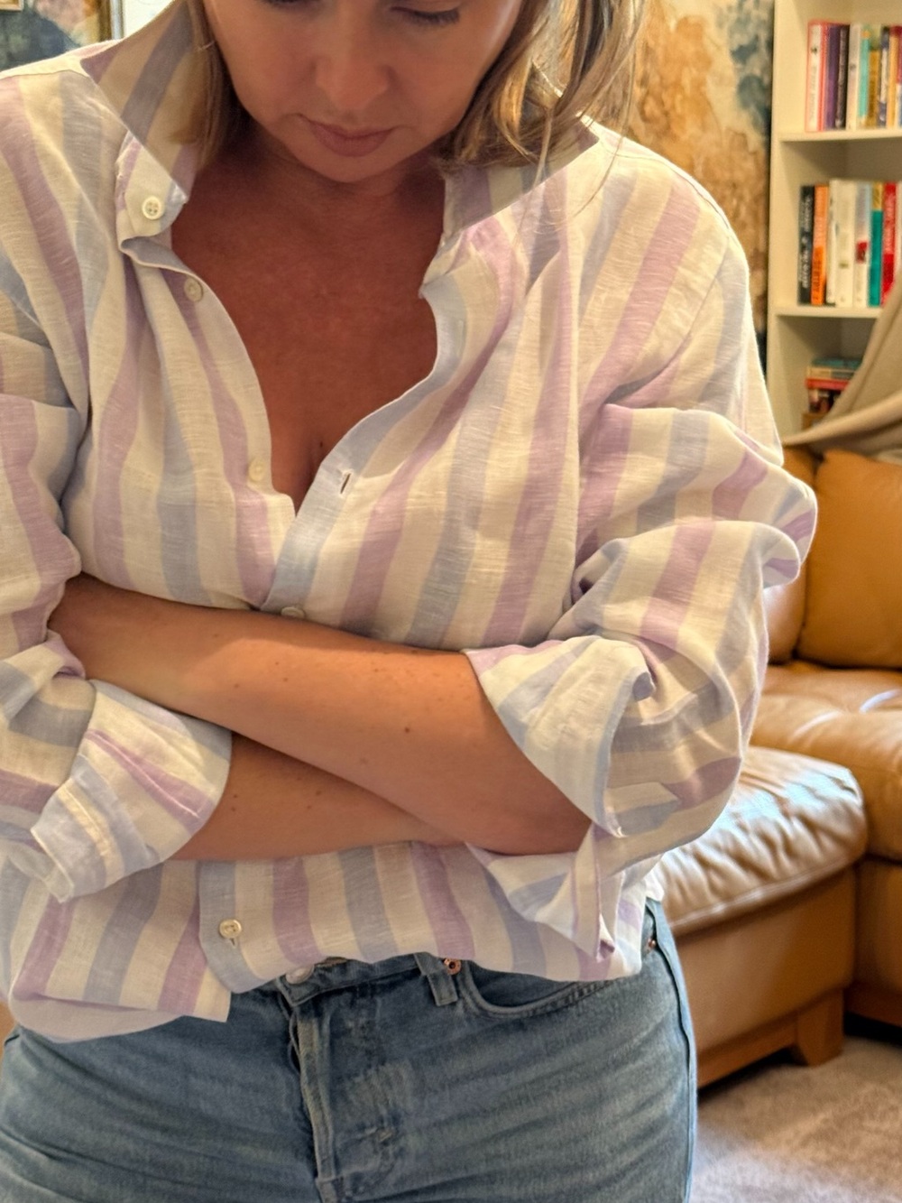 Vintage Gianfranco Maesta 100% Linen Pastel Striped Oversized Shirt Italy XL